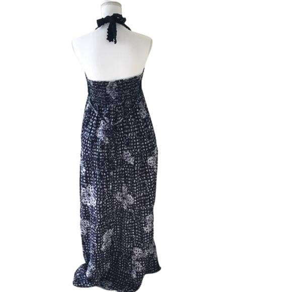 Lucky Brand John Robshaw Maxi Dress Crochet Halter Floral Size Small Blue Boho - Picture 7 of 9